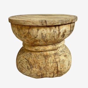 Vintage Bleached Ukhali Stool Table - Unique Handcrafted Indian Furniture