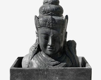 Siwa Bust Fountain – Cast Cement Garden Statue with Pump (Dark Slate)