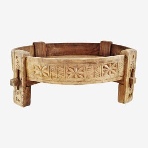 Vintage Hand Carved Indian Grinder Stool Table - Unique Low Side Table