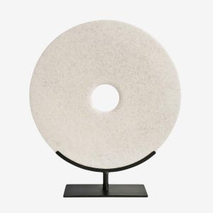 White Jade Disk with Black Iron Stand – Unique Home Decor Accent