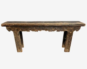 Vintage Carved Jing Console Table with Intricate Hand Carvings