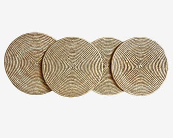 Natural Woven Kuba Grass Round Placemat - Unique Wall Art - 12-13" Diameter