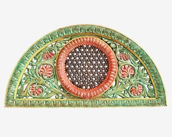Vintage Large Carved Green Transom with Iron Detail - Rajasthan Architecture