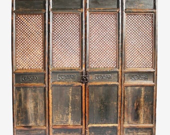 Set of Four Antique Chinese Black Carved Screens - Early 1900's