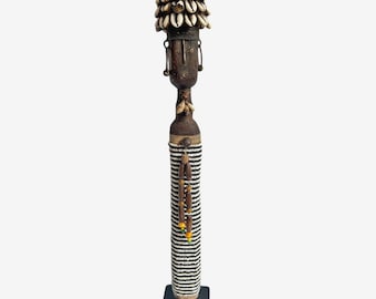 Mali Beaded Stick Doll - Vintage Carved Wood Figure with Beaded Adornments