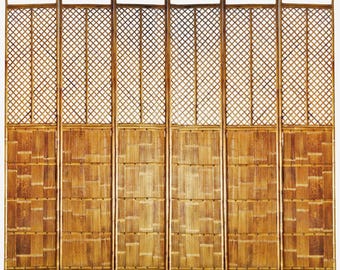 Antique Set of Six Bamboo Screen Panels - Vintage Handcrafted Decor