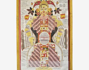 Antique Jain Loknath Cosmology Painting - Hand Painted Purushkara Yantra