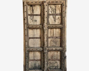 Antique North Indian Wooden Doors with Iron Rivets - Unique Wall Decor