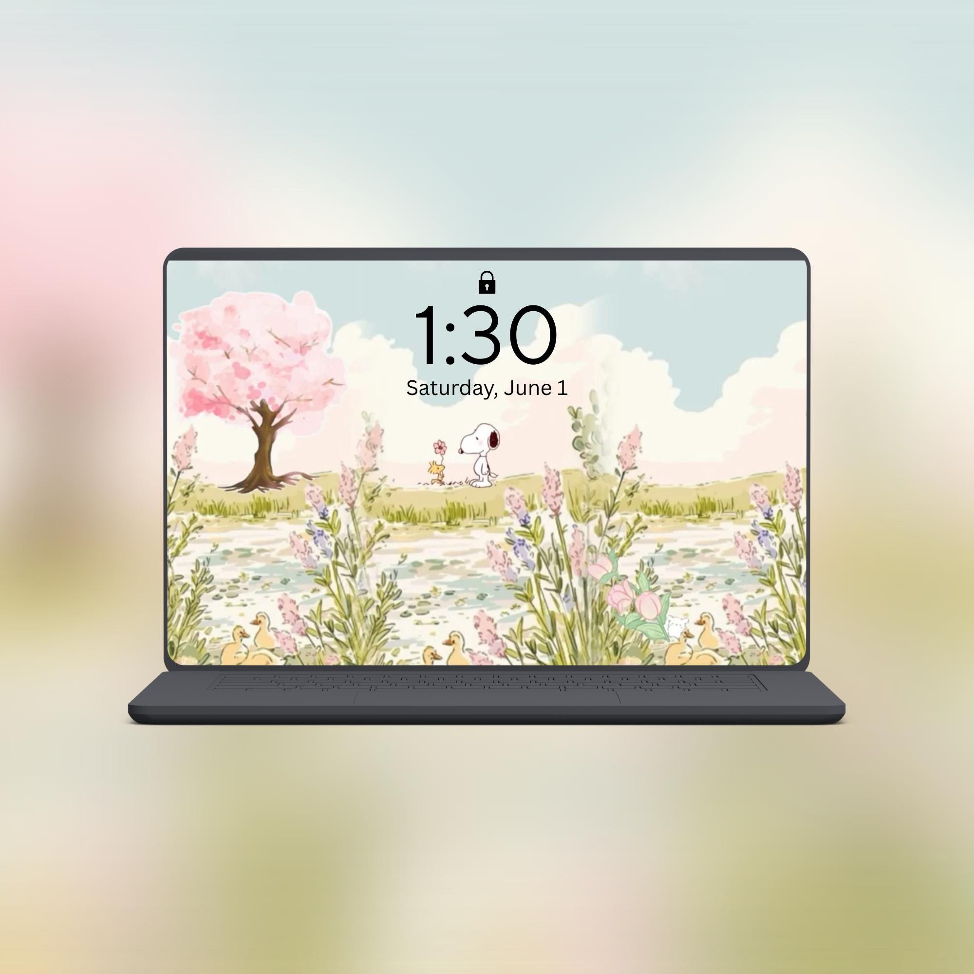 Snoopy Spring Computer Background Snoopy and Woodstock Computer Spring Wallpaper | Instant Download ...