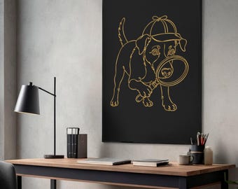 Conjunto de láminas de arte Jack Russell Terrier Gold Line, divertidas láminas de pared con diseño de perro, descarga digital.