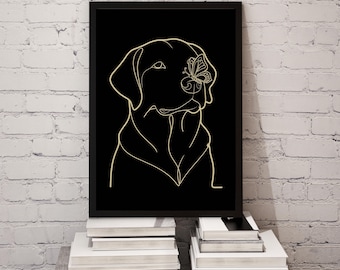 Lámina artística de Golden Retriever, decoración de pared de perro en blanco y negro, dibujo moderno de mascota.