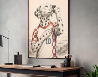 Paquete de imágenes PNG de fútbol dálmata croata, regalo divertido de arte de fútbol para perros, ilustración de mascota deportiva croata, descarga digital de decoración de pared de la Copa del Mundo