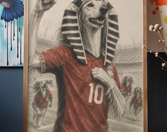 Arte de perros Saluki: Set de 10 láminas de fútbol egipcio, descarga digital