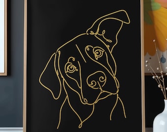 Juego de láminas decorativas con diseño de Labrador Retriever en línea dorada, decoración minimalista para pared con temática canina (descarga digital).