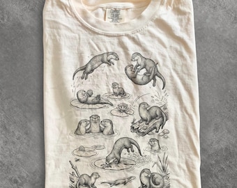 t-shirt vintage Otter Pond, jolie chemise graphique illustrée de loutres de rivière, cadeau haut de gamme Wildlife Nature Comfort Colors®
