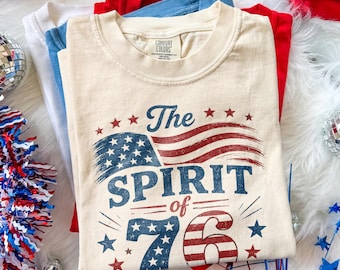 Vintage Spirit Of 76 250th Anniversary Tee, Patriotic American Flag Graphic Shirt, Freedom Comfort Colors® Top
