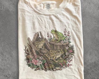 Vintage Frog Pond-T-shirt, grafisch shirt afbeelding Woodland Frog, Cottagecore Nature Comfort Colors® Topcadeau