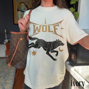 Vintage Wolf Graphic Tee, Running Wolf Design, Celestial Moon Star Illustration Graphic Shirt, Comfort Colors® Top image 2