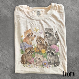 Vintage Raccoon Garden Tee, Cute Floral Raccoon Illustration Graphic Shirt, Animal Lover Comfort Colors® Top Gift