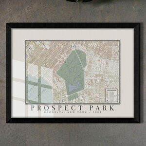 1908 Prospect Park Map, Brooklyn Historical Cartography, Vintage Park Slope Wall Art, Restored NYC Architecture Print, Framed Giclée Art