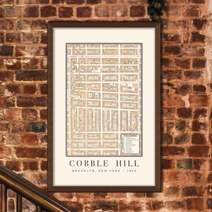 Carte de Cobble Hill de 1903, décoration vintage de Brooklyn, style Dark Academia, cadeau de fin de contrat pour agent immobilier, carte du comté de Kings, grande affiche murale, New York