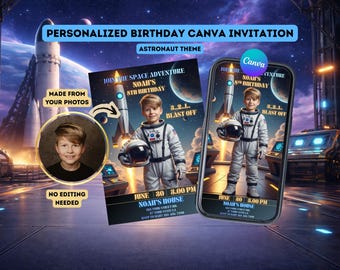 Personalized Astronaut Birthday Invitation | Photo Space Adventure Invite (Digital Download)
