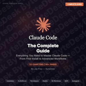 Puede incluir: Portada del libro "Claude Code: The Complete Guide". La portada presenta un logotipo de estrella naranja sobre el título en texto blanco. El libro promete enseñar todo lo necesario para dominar Claude Code, con 22 capítulos y más de 90 páginas.