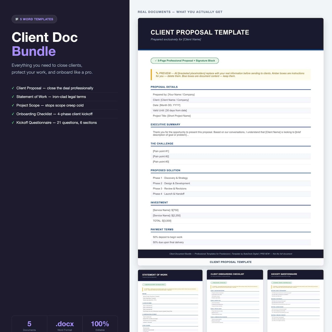 Client Doc Bundle | Proposal Scope SOW Onboarding Questionnaire | 5 ...