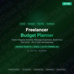 Freelancer Budget Planner | Irregular Income Tracker, Tax Savings (Google Sheets, Excel)