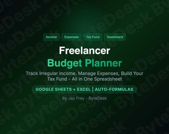 Freelancer Budget Planner | Irregular Income Tracker, Tax Savings (Google Sheets, Excel)