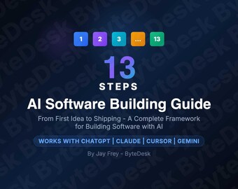 AI Software Building Guide | 13-Step Framework, 8 Workflows (Digital Download PDF)