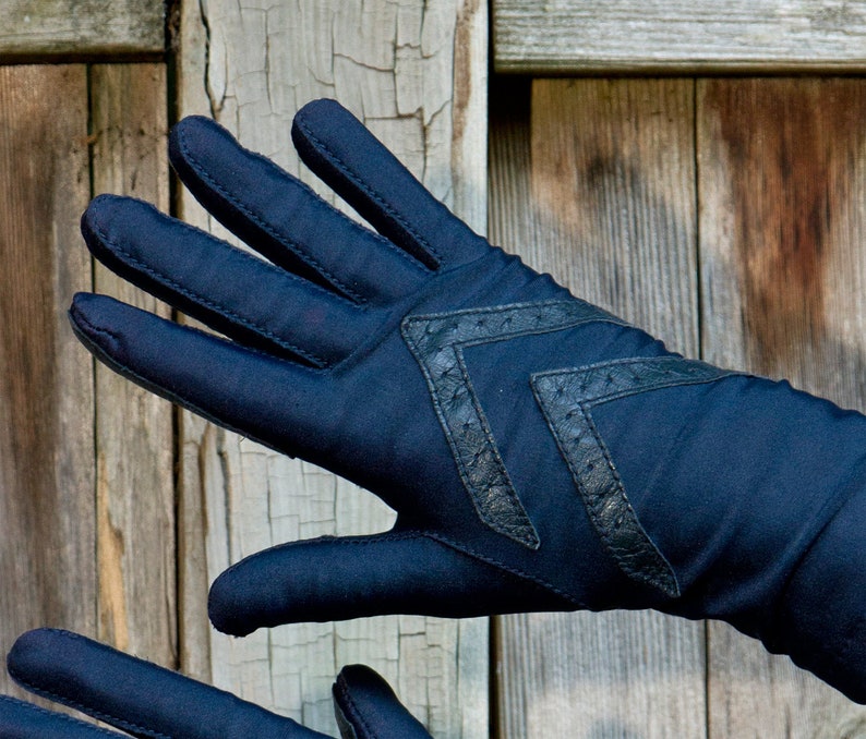 Navy Blue Gloves 80s Isotoner Knit Lined Etsy