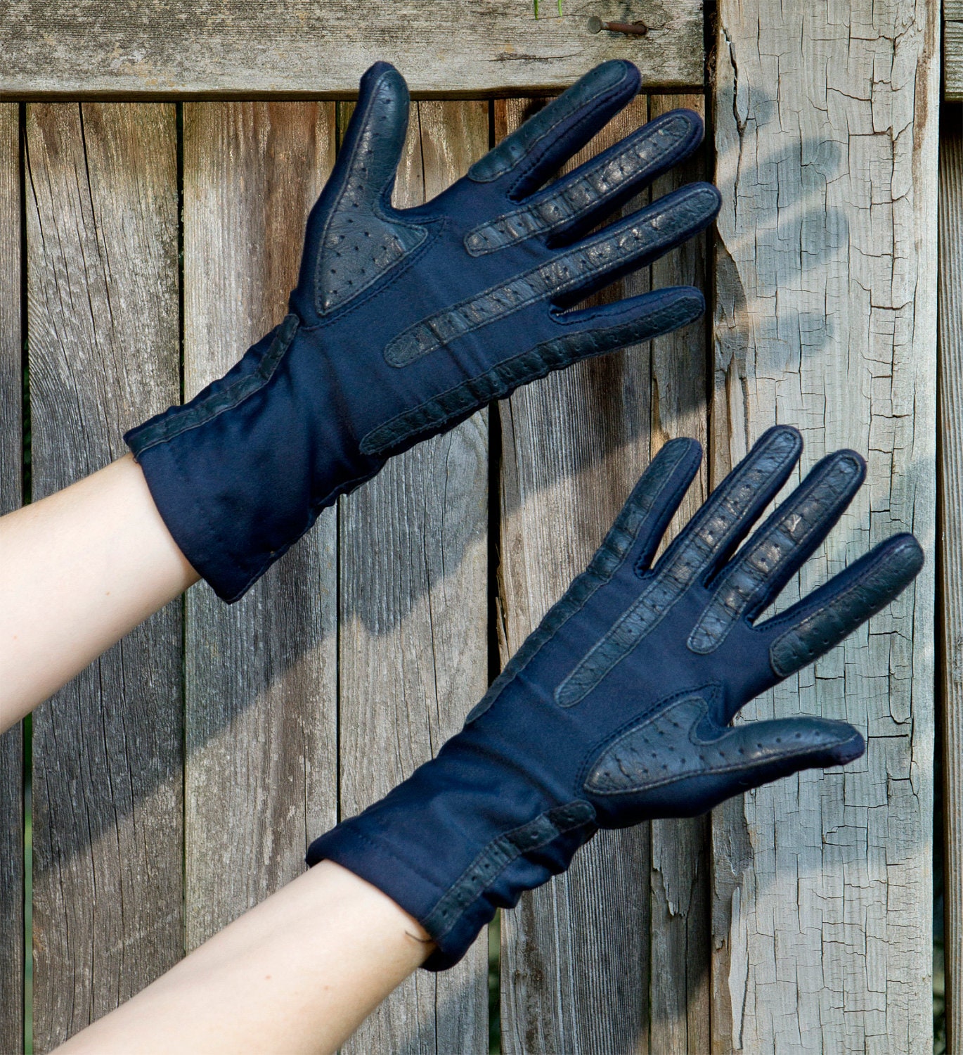 Navy Blue Gloves 80s Isotoner Knit Lined Etsy