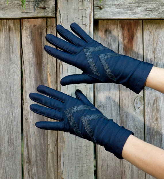 Navy Blue Gloves 80s Isotoner Knit Lined Etsy