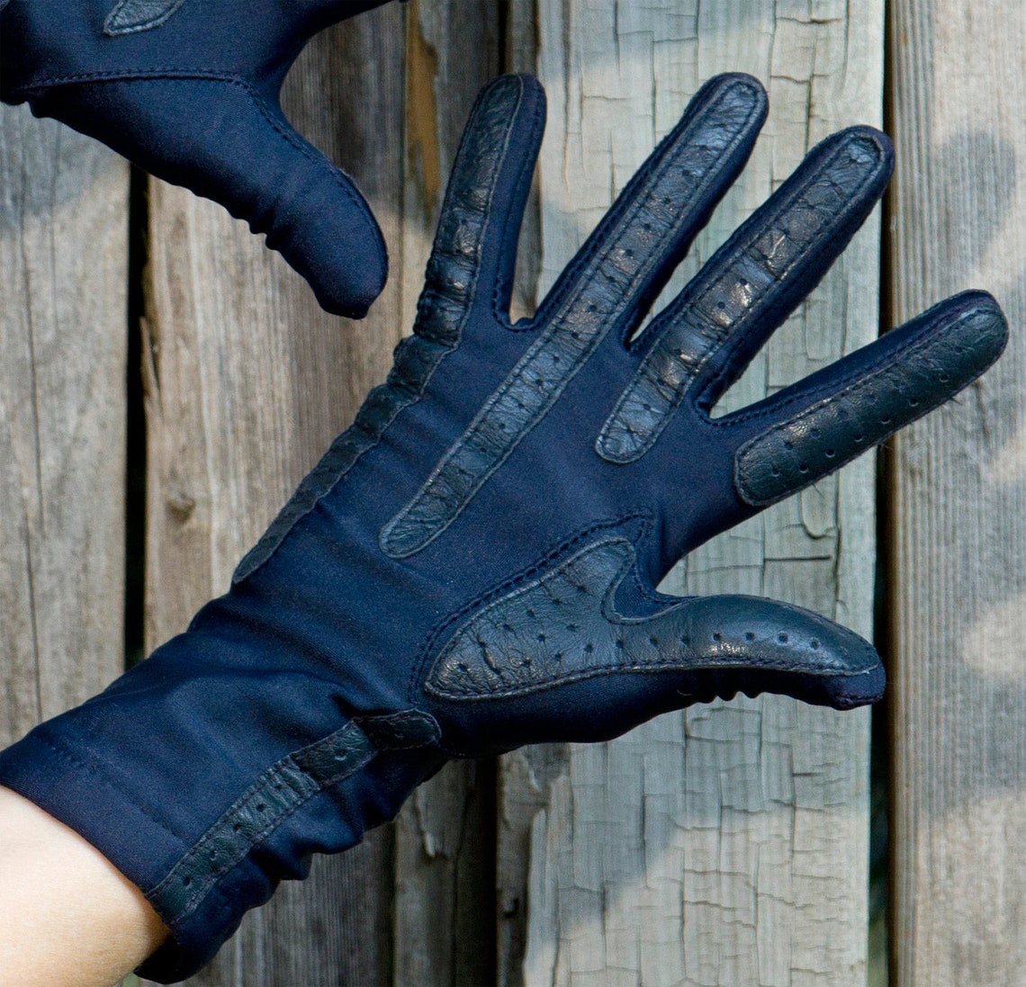 Navy Blue Gloves 80s Isotoner Knit Lined Etsy