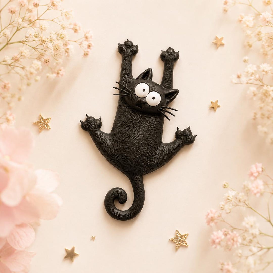 Funny Black Cat Fridge Magnet – Kawaii Hanging Cat Magnet – Original ...