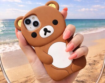 3D Bear Couple Silicone iPhone Case, Cartoon Animal Phone Accessory