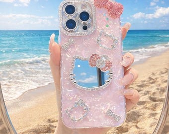 Hello Kitty Mirror Phone Case, Cute Glitter iPhone Case, Kawaii Phone Case