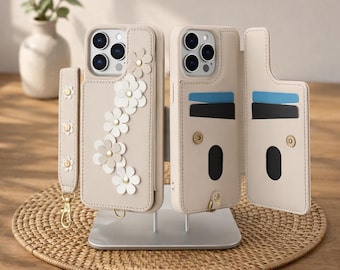 Floral iPhone Wallet Case with Crossbody Strap, Card Holder