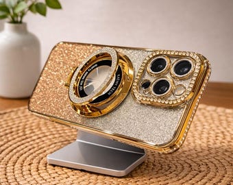 MagSafe Glitter iPhone Case with Magnetic Stand, Luxury Diamond Phone Cover