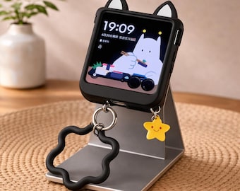 3D Bear Ears Samsung Z Flip Case with Strap, Kawaii Phone Protection