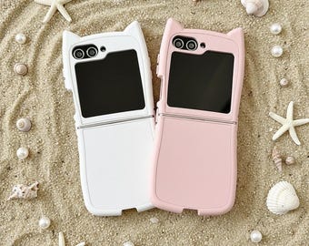 Cat Ear Samsung Z Flip Case, Luxury Leather Flip Phone Protection