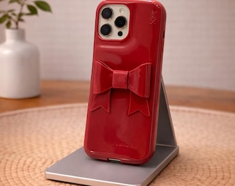 Korean Vintage 3D Bow iPhone Case, Glossy Plastic Bumper Protection
