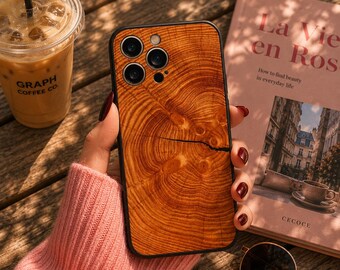 Natural Wood iPhone Case, Black Soft Protective Cover for iPhone Pro Max Plus Mini