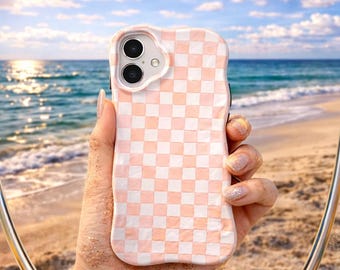 Grid Glossy iPhone Case, Wavy Edge Slim Phone Case