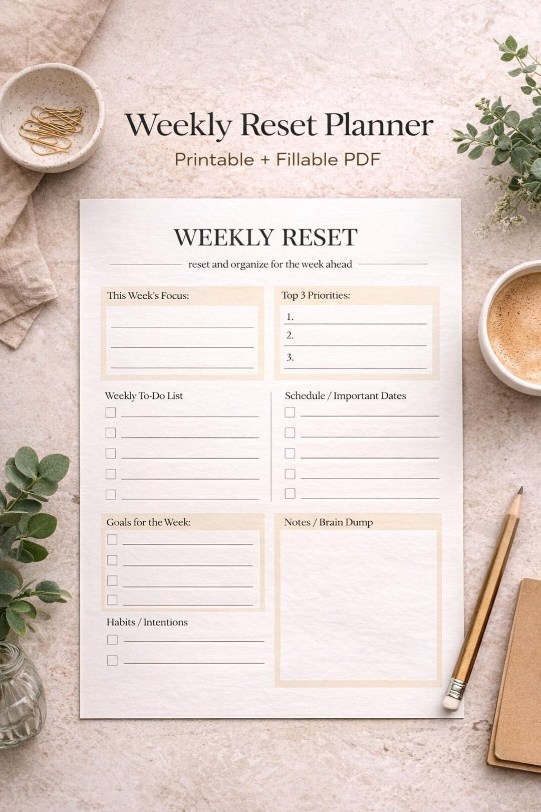 Soft Reset Planner Printable Fillable PDF Daily Reset Worksheet - Etsy