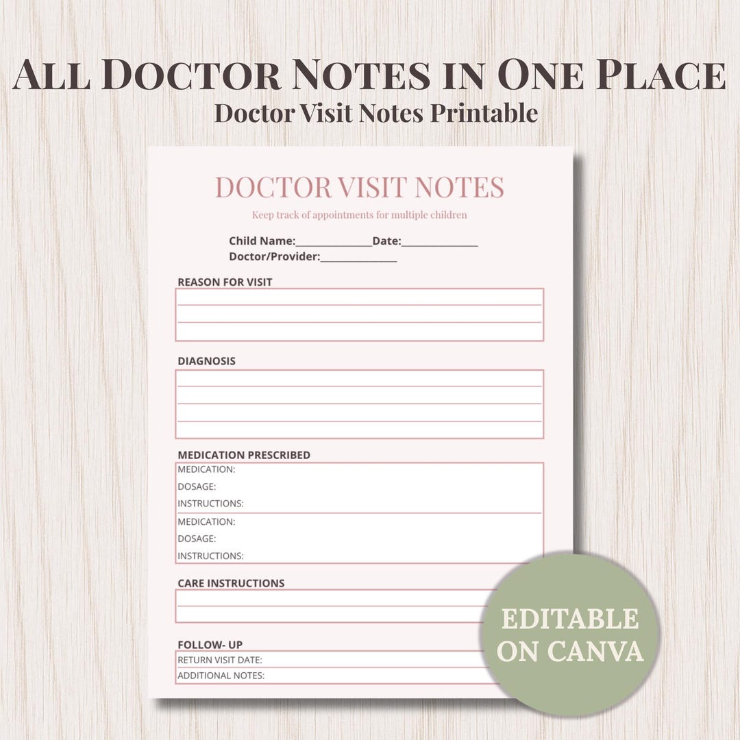 Medical Visit Log Printable | Doctor Appointment Notes | Health Record ...