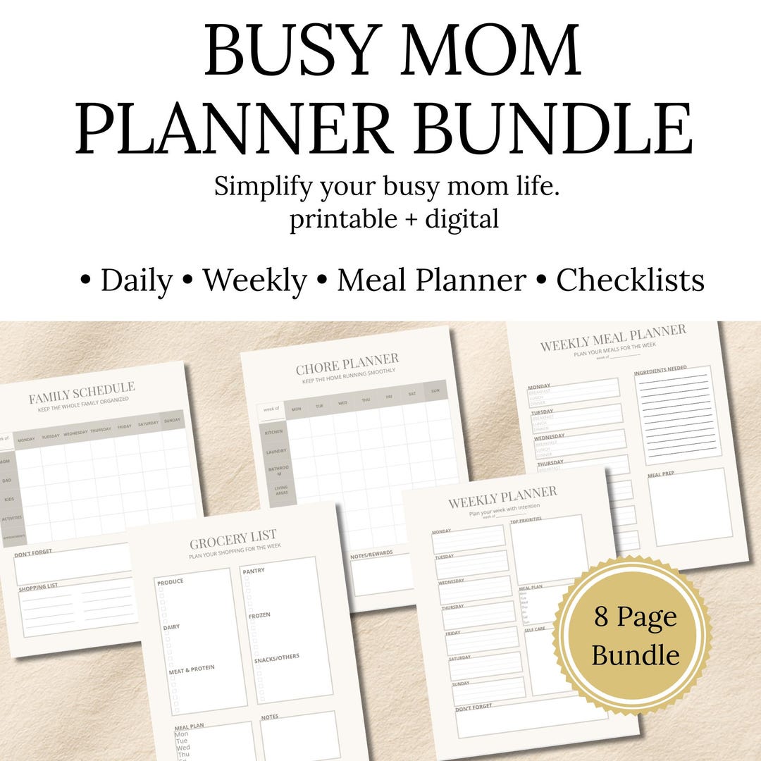 Busy Mom Digital Planner | Printable Weekly & Monthly Bundle - Etsy