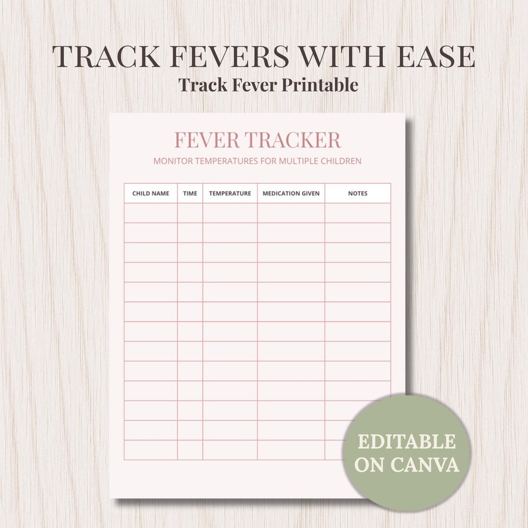 Fever Log Sheet Printable | Child Temperature Tracker | Sick Day ...