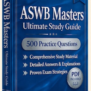 以下が含まれることがあります： 青いASWB Masters Ultimate Study Guide 2026 Editionの本。Verified By Experts、500 Practice Questions、Comprehensive Study Material、Detailed Answers & Explanations、Proven Exam Strategies、PDF Includedというテキストが記載されています。